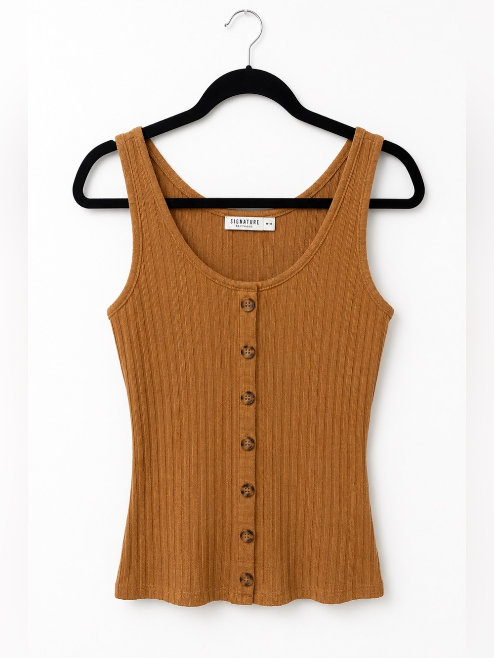Signature by Reitmans Ribbed Button Front Tank | Camel | Medium - Picture 3 of 6